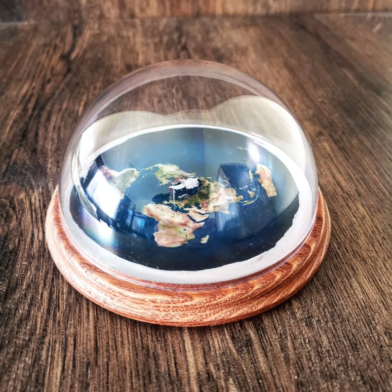 FLAT EARTH MODEL Azimuthal Equidistant Projection Map Ash Wood Base Hand Made image 3