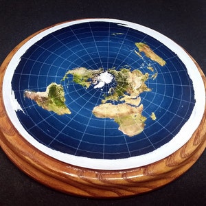 FLAT EARTH MODEL Azimuthal Equidistant Projection Map Ash Wood Base Hand Made image 6