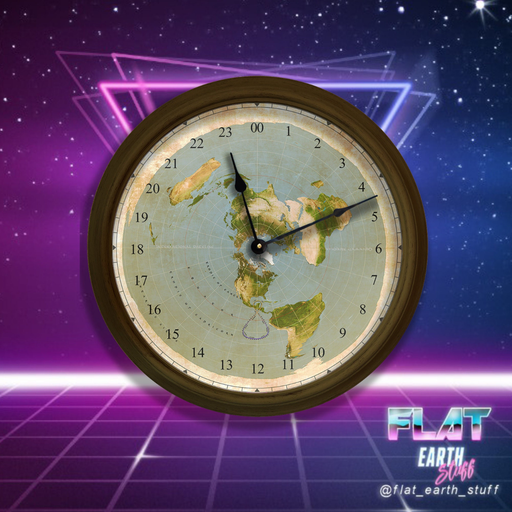 24 Hour Clock Map Flat Earth Map 24 Hour Wall Clock 22 In/56Cm Azimuthal | Etsy Denmark