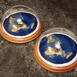 FLAT EARTH MODEL Azimuthal Equidistant Projection Map Ash Wood Base Hand Made image 9