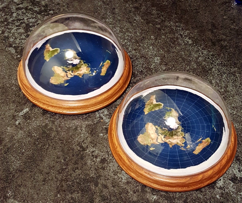 FLAT EARTH MODEL Azimuthal Equidistant Projection Map Ash Wood Base Hand Made image 9