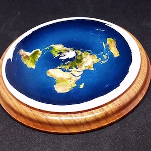 FLAT EARTH MODEL Azimuthal Equidistant Projection Map Ash Wood Base Hand Made image 7