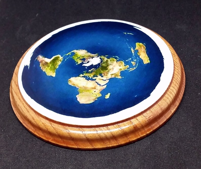 FLAT EARTH MODEL Azimuthal Equidistant Projection Map Ash Wood Base Hand Made image 7