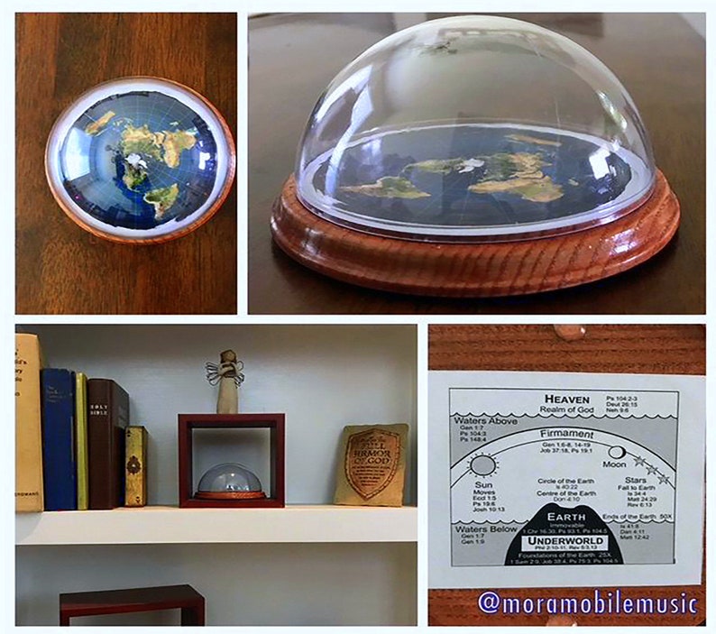 FLAT EARTH MODEL Azimuthal Equidistant Projection Map Ash Wood Base Hand Made image 2