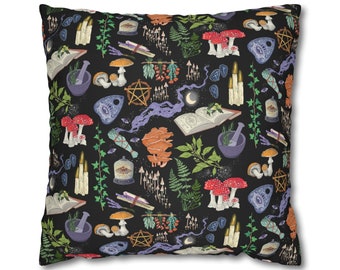 Pillowcase Magic Witch Cute Home decor Halloween Cushion Cover weird stuff magic mushrooms Witchcraft Spell Handmade gift trendy gothic