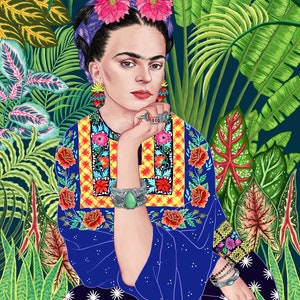 Frida Kahlo Print, Frida Kahlo Art, Mexican Art Decor, Feminist Poster, Jungle Tropical, Botanical Illustration, Feminist Gift, Boho Floral image 2