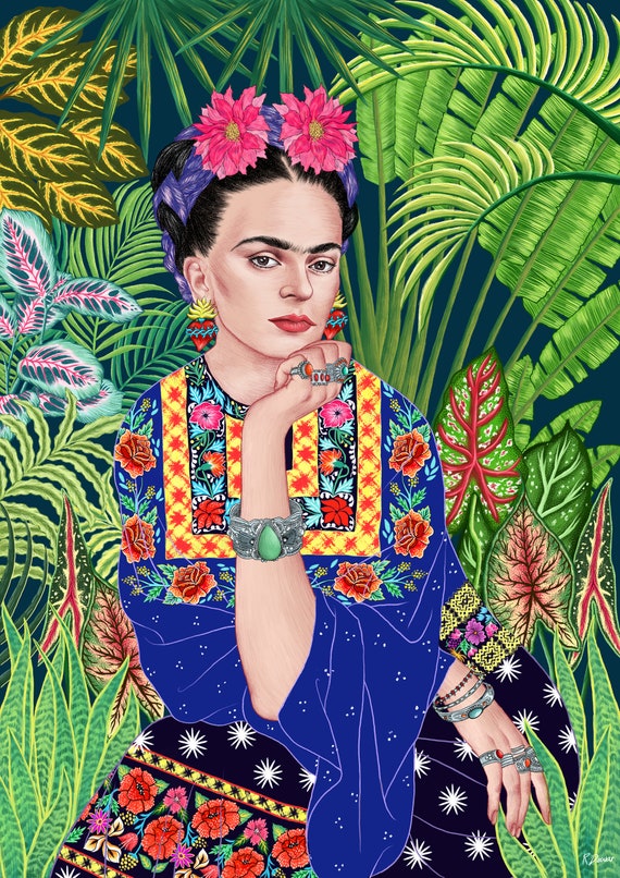 Frida Kahlo Print, Frida Kahlo Art, Mexican Art Decor, Feminist Poster,  Jungle Tropical, Botanical Illustration, Feminist Gift, Boho Floral 