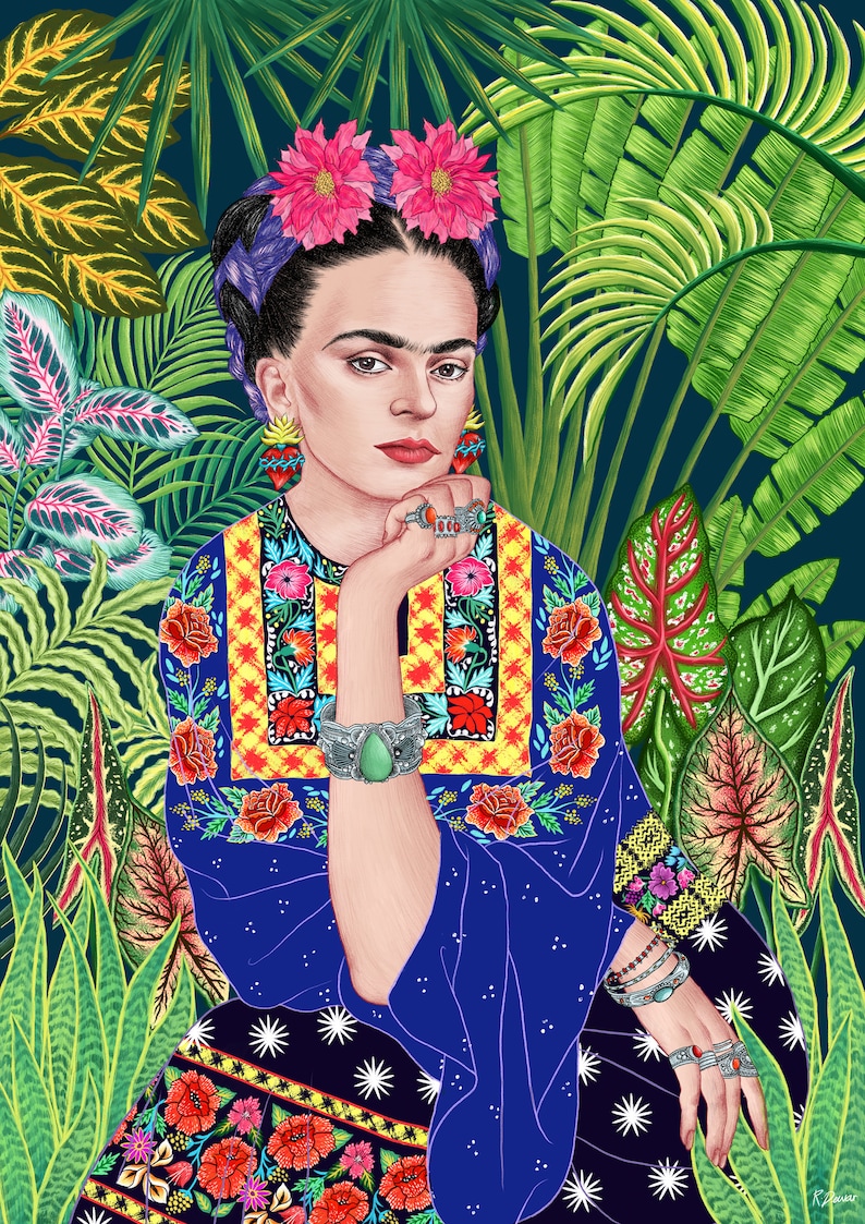 Frida Kahlo Print, Frida Kahlo Art, Mexican Art Decor, Feminist Poster, Jungle Tropical, Botanical Illustration, Feminist Gift, Boho Floral image 2