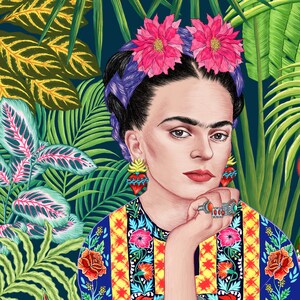 Frida Kahlo Print, Frida Kahlo Art, Mexican Art Decor, Feminist Poster, Jungle Tropical, Botanical Illustration, Feminist Gift, Boho Floral image 3