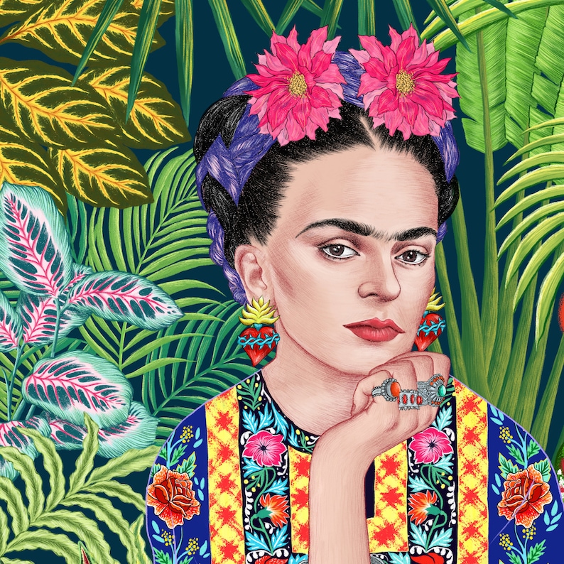 Frida Kahlo Print, Frida Kahlo Art, Mexican Art Decor, Feminist Poster, Jungle Tropical, Botanical Illustration, Feminist Gift, Boho Floral image 3