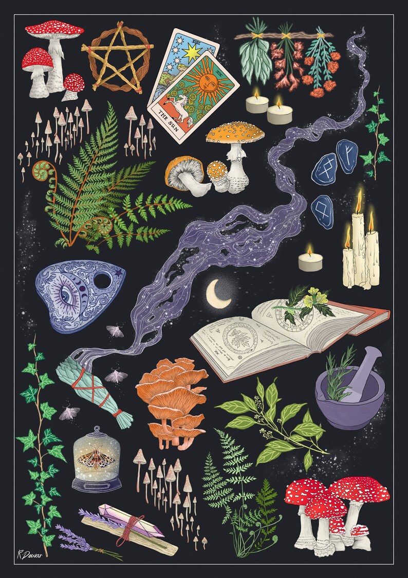 Witch Wall Art Witchcraft Witchy Decor Illustration Print Etsy