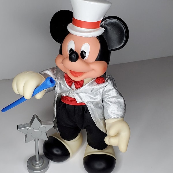 Hollywood Mickey Mouse Doll Vintage 10" Arco Includes Cane and Movie Award Top Hat Moveable Arms Legs Head
