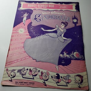 Vintage Cinderella Sheet Music Bibbidi-Bobbidi-Boo The Magic Song Vintage Walt Disney Prince Charming Glass Slipper Gus Jaq Perla Suzy 1950s
