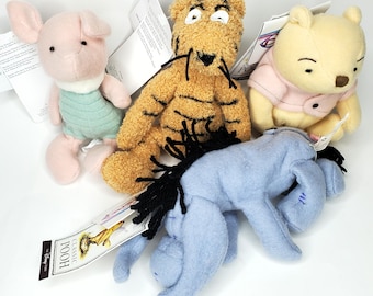 Classic Winnie the Pooh & Friends Beanbag Plush Tigger Piglet Eeyore Tags Disney Store 7" Beanie Stuffed Animal Plushie