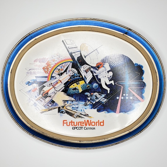 Epcot Center Metal Souvenir Trays Walt Disney World 1982 Spaceship