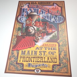 Walt Disney World Railroad Poster Authentic Magic Kingdom Lithograph Print Main Street Frontierland 12x18