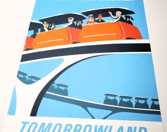 PeopleMover Poster Disneyland Authentic Disney Art Print Tomorrowland 12x18 Lithograph WEDWay People Mover Space Mountain Rocket Rods