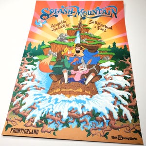 Póster de la atracción Splash Mountain Impresión artística auténtica de Disney World Litografía de 12 x 18 de Frontierland Brer Rabbit Bear Fox New Orleans Square