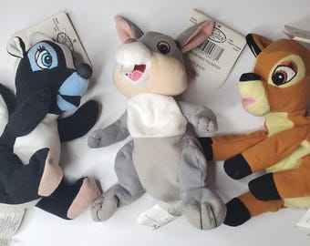Bambi Thumper Flower Beanbag Plush Tags Disney Store Beanie Disney Store 7" Stuffed Animal Plushie