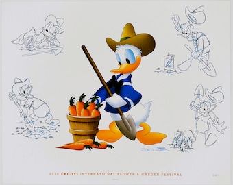 Donald Duck Lithograph Epcot International Flower and Garden Festival Authentic 1 of 3 Embossed Disney World Annual Passholder Print 8x10