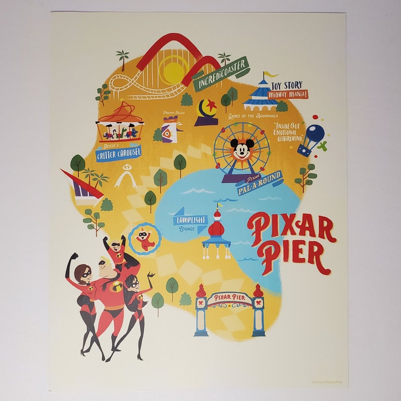 Inredicoster Ride Map Pixar Pier Map Poster Disney California Adventure Disneyland Resort ...