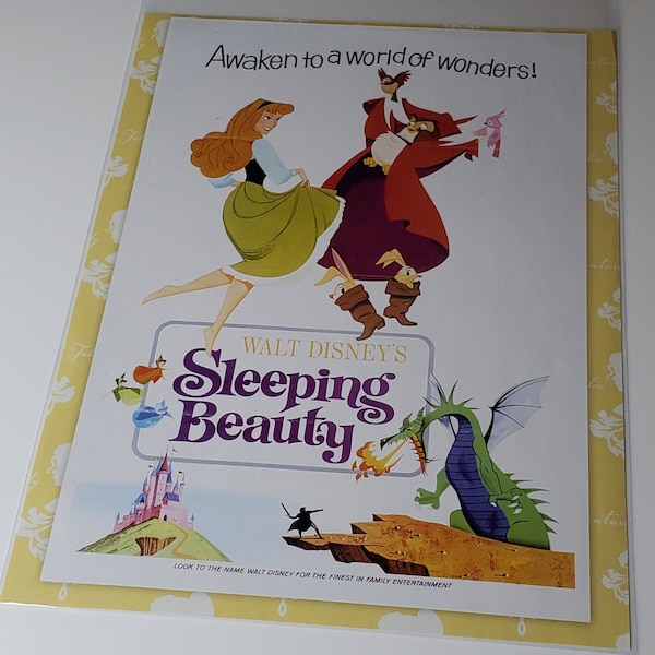 Sleeping Beauty Mini Poster Authentic Disney Movie Lithograph Briar Rose Castle Maleficent Prince Phillip Flora Fauna Merryweather Dragon