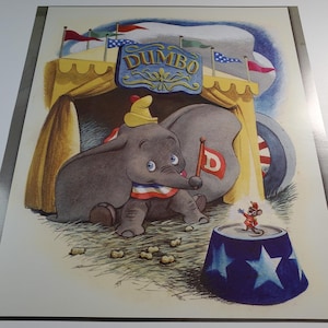 Dumbo Print Authentic Disney Small Poster Art 11x12.5 Lithograph Timothy Mouse Casey Jr. Circus Train