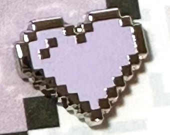 Pastel Purple Full Heart (Silver Plated) Pixel Heart Mini Filler Enamel Pin (0.5&quot;)