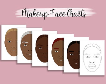 Makeup Face Charts for Artists – Printable & Procreate Templates | Digital Face Chart Sheets for Makeup Practice | A4 PNG Download