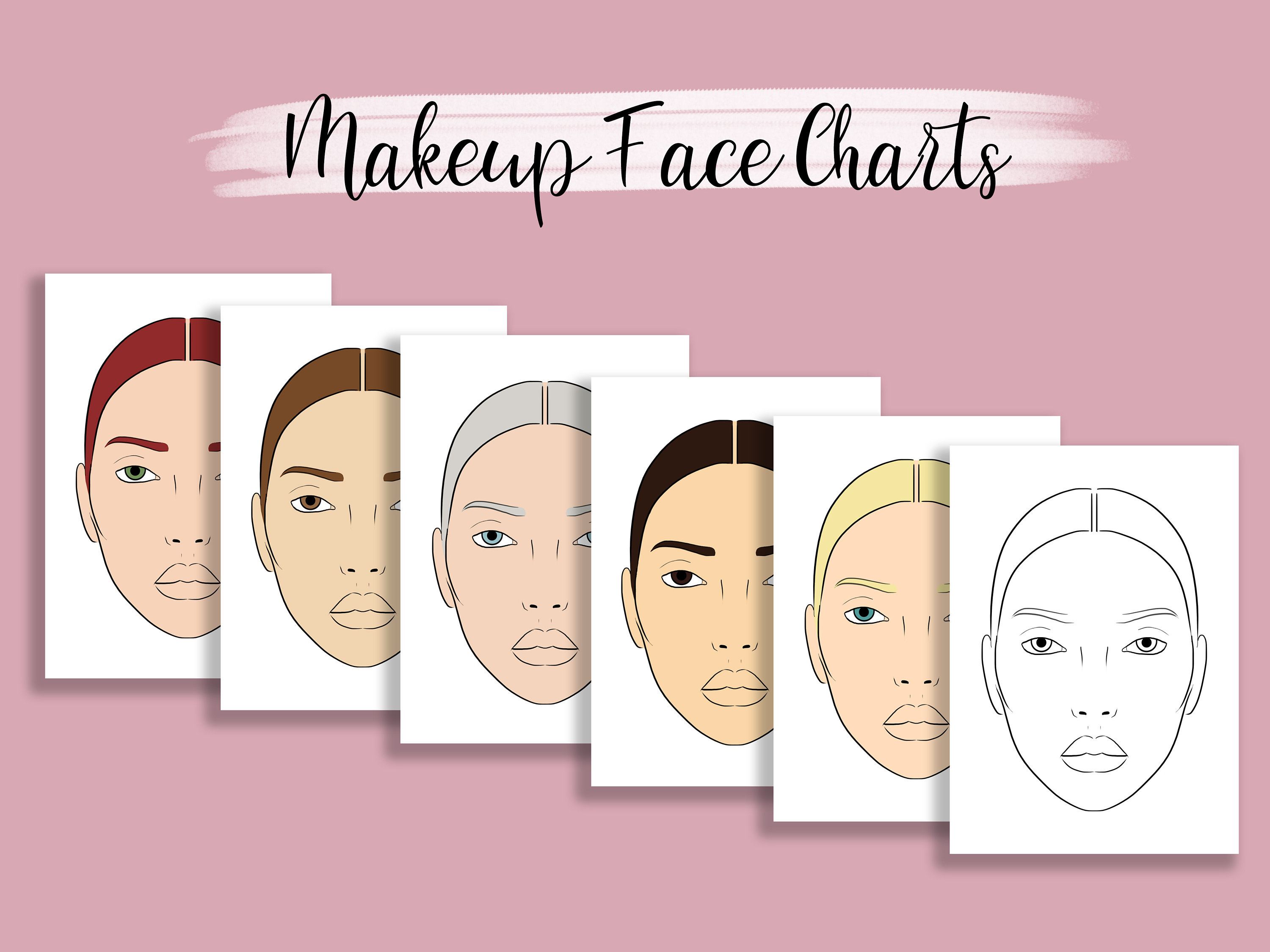 Makeup Face Charts for Artists – Printable & Procreate Templates | Digital Face Chart Sheets for Makeup Practice | A4 PNG Download