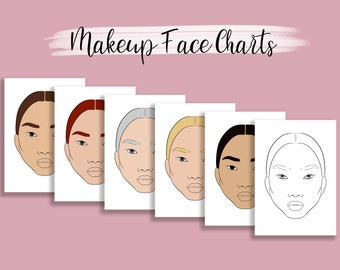 Makeup Face Charts for Artists – Printable & Procreate Templates | Digital Face Chart Sheets for Makeup Practice | A4 PNG Download