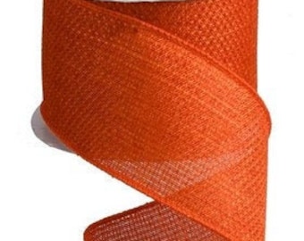 Orange Cross Royal Burlap  Wired Ribbon By the Roll 2.5&quot; x 10 Yards RG121220