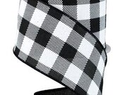 Black White Buffalo Plaid Ribbon Wired By the Roll 2.5 quot x 10 YARD ROLL RG0180002