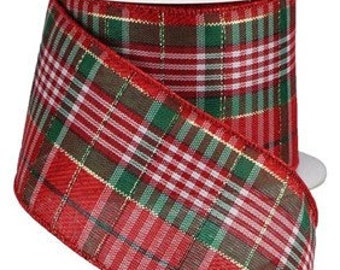Black Emerald Green Fuzzy Check Plaid Wired Ribbon By the Roll 2.5 x 10 YARD ROLL