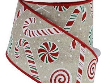 Candy Cane Christmas Wired Ribbon By the Roll 2.5" x 10 YARD ROLL RGB119818