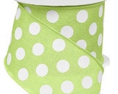 Bright Green White Polka Dot Wired Ribbon By the Roll 2.5 quot X 10 YARD ROLL