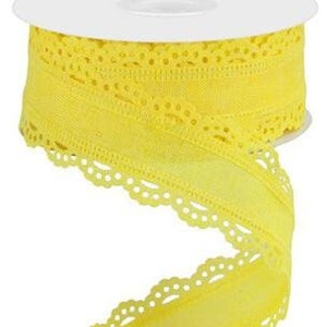 Yellow Lace Edge Scalloped Edge  Wired Ribbon By the Roll 1.5" x 10 Yards RGC130229