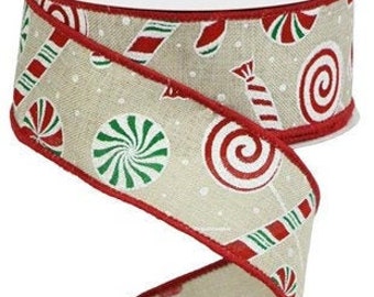 Candy Cane Christmas Wired Ribbon By the Roll 1.5" x 10 YARD ROLL RGB119718