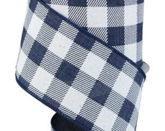 Gingham Check Navy Blue White Ribbon 25mm *4 Lengths*