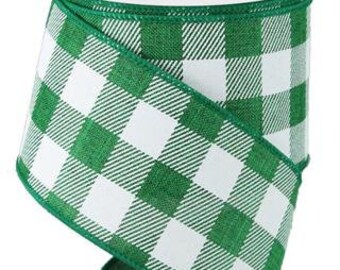 Black Emerald Green Fuzzy Check Plaid Wired Ribbon By the Roll 2.5 x 10 YARD ROLL