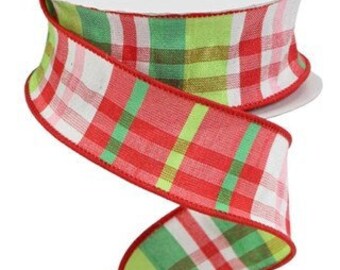 Faux Dupioni Plaid  Wired Ribbon By the Roll 1.5" x 10 Yards RGP109733