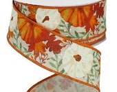 Pumpkin Foliage Wired Ribbon By the Roll 1.5 quot x 10 YARD ROLL RGB1080C2