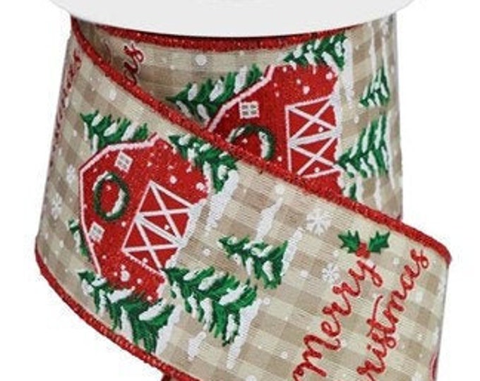 Barn Ribbon Christmas Barn Wired Ribbon by the Roll 2.5
