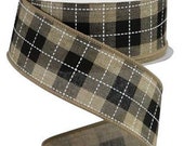 Black Tan Plaid Wired Ribbon By the Roll 1.5 quot x 10 YARD ROLL RGA194901