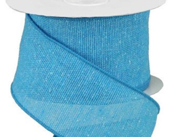 Slub Ribbon Blue Faux Linen Slub Wired Ribbon by the Roll 2.5