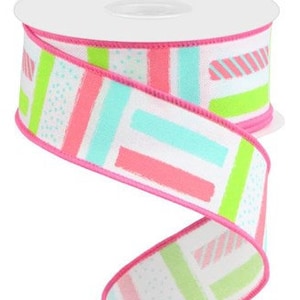 Pastel Brush Strokes White Royal Wired Ribbon By the Roll 1.5&quot; x 10 YARD ROLL RGC13145M