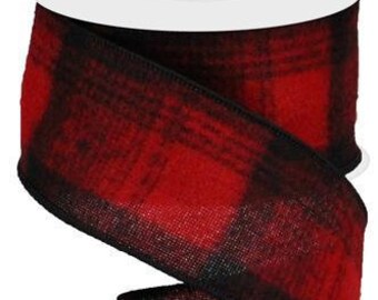Black Emerald Green Fuzzy Check Plaid Wired Ribbon By the Roll 2.5 x 10 YARD ROLL