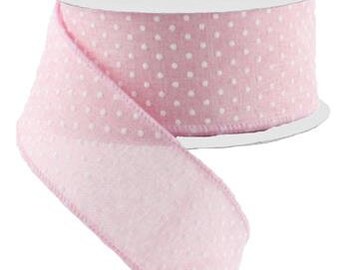 2.5/" Vintage Floral Swiss Dots Wired Ribbon 5 Yards SALE Blue