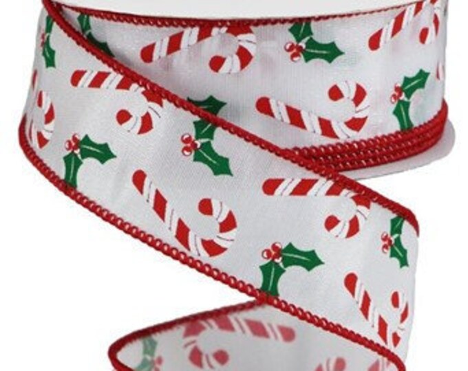 Candy Cane Christmas Wired Ribbon by the Roll 1.5 X 10 Etsy