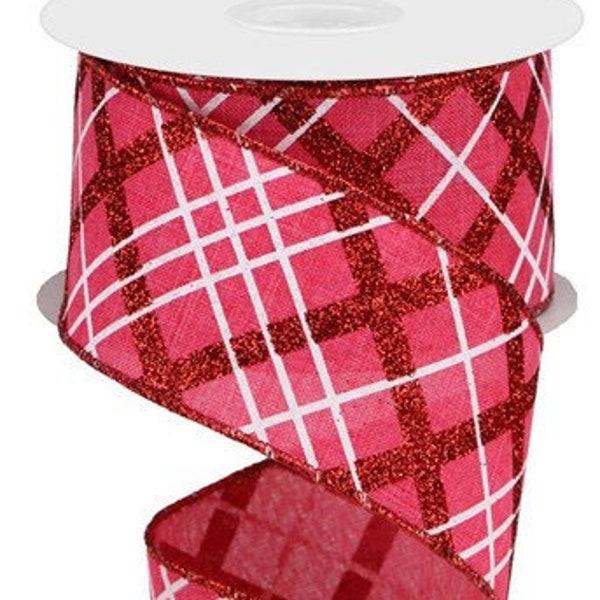 Valentine Diagonal Plaid Cinta cableada por el rollo 2.5" x 10 yardas RGA124811
